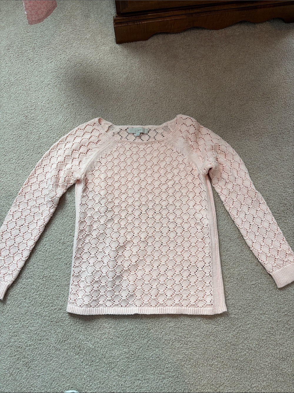 LOFT Light Pink Openwork Crewneck Sweater